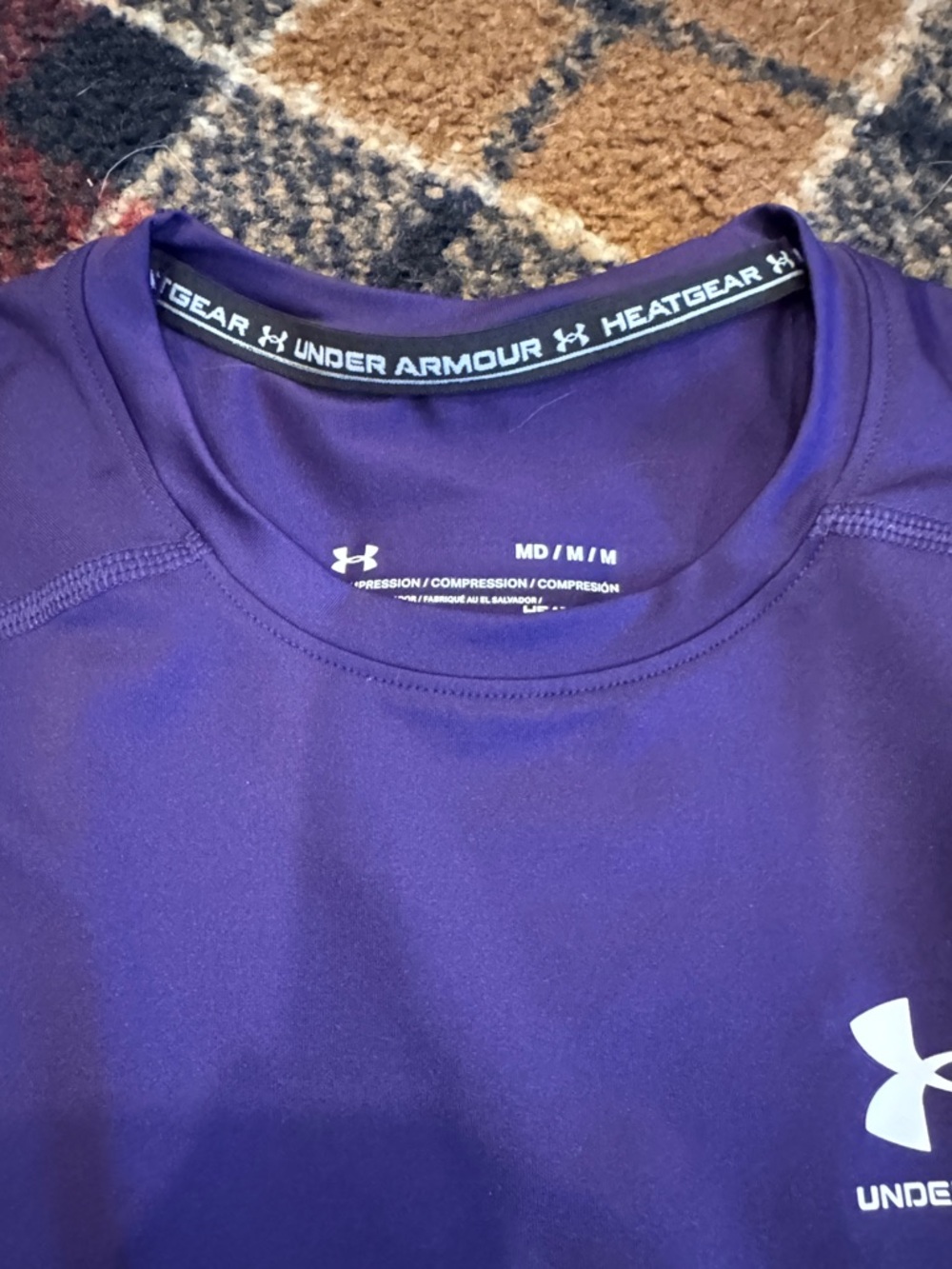 Men’s size M Under Armour Purple Short Sleeve Compression Top with White Logo - Picture 2 of 4